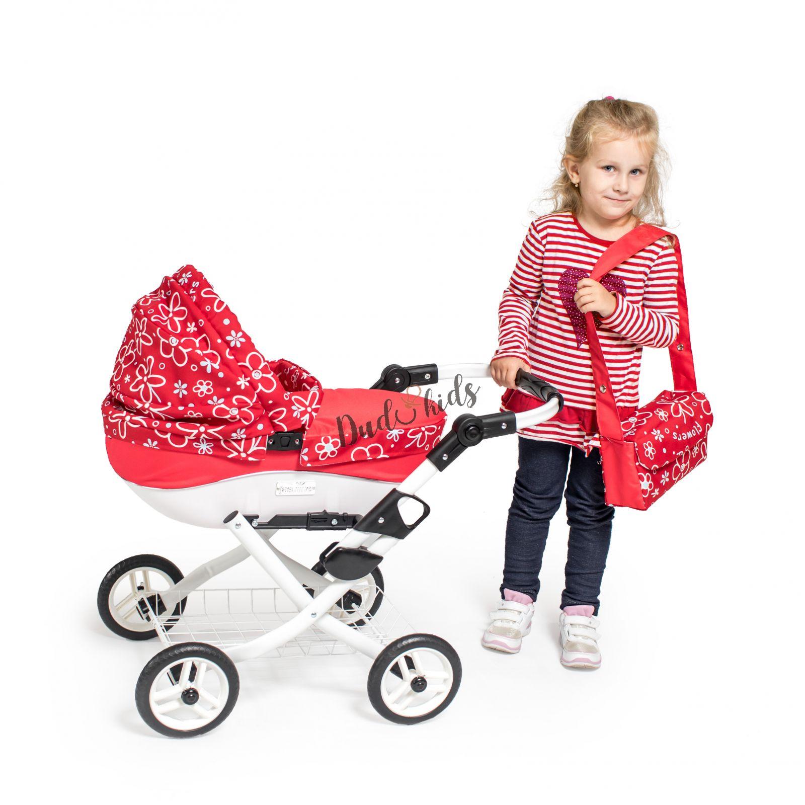 Dětský kočárek pro panenky Jasmine Kids 19 růžové květy