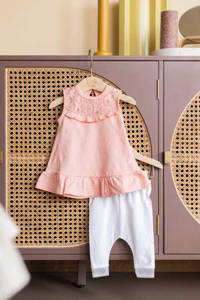 Komplet dívčí - legíny s krajkou růžové - vel. 80