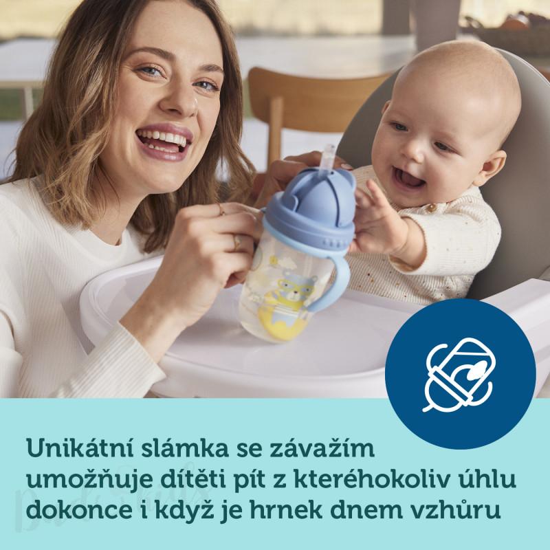 Nevylévací hrneček se slámkou a závažím EXOTIC ANIMALS 270ml šedý canpol babies 