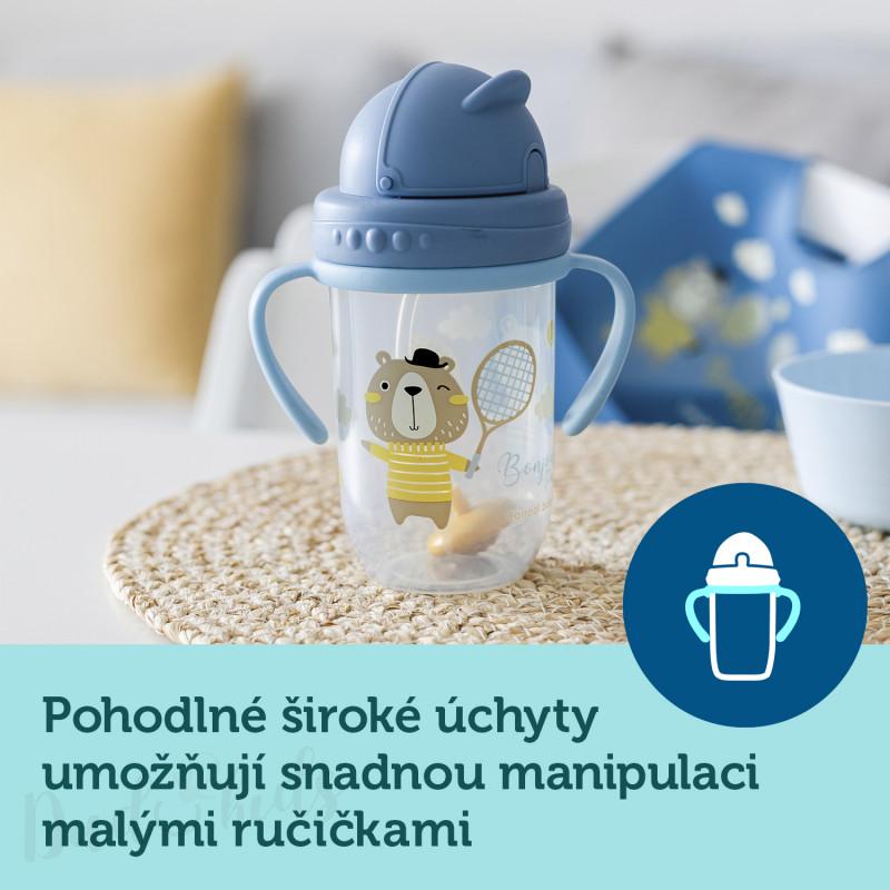 Nevylévací hrneček se slámkou a závažím EXOTIC ANIMALS 270ml šedý canpol babies 