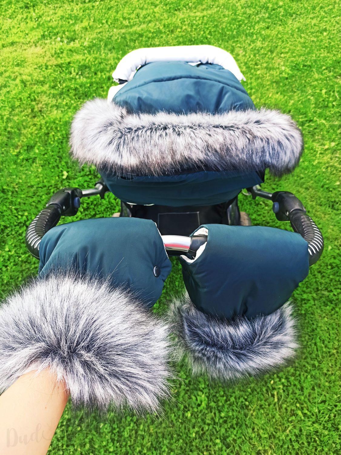 Zimní rukavice na kočárek s kožešinou - navy