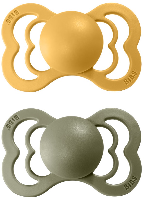 BIBS Supreme symetrické dudlíky z přírodního kaučuku 2ks 0-6m Honey Bee/Olive