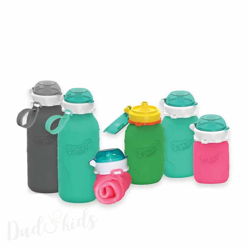 Squeasy Gear silikonová kapsička 180 ml pro zdravé krmení dětí měkká šedá