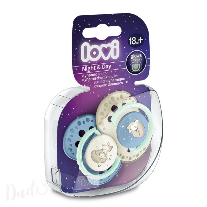 LOVI Dudlík silikonový dynamický NIGHT&DAY 0-3m 2ks kluk