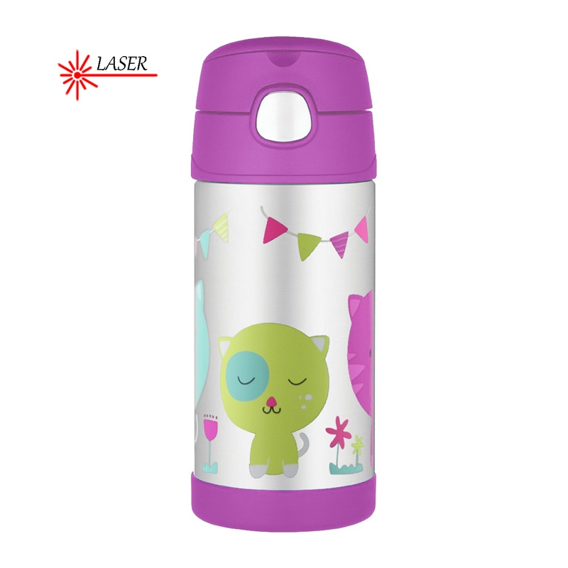 Dětská nerezová termoska THERMOS s brčkem kočička