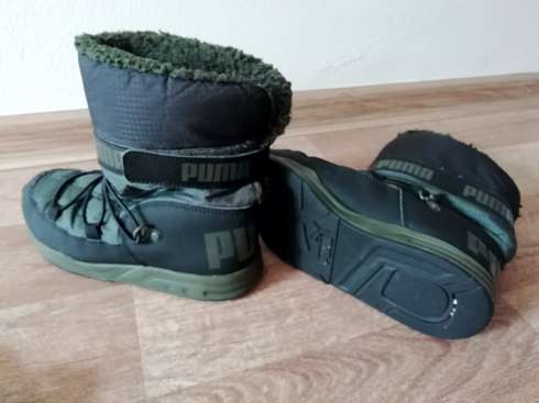 Chlapecké zimní boty s kožíškem PUMA - khaki/černá (stélka 19cm)