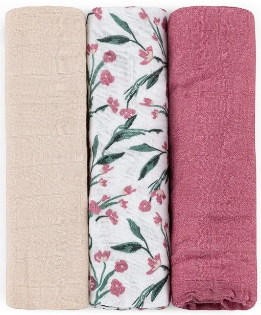 PETITE&MARS Sada plen bambusová mušelínová 3ks Moussy Pink Meadow 68 x 68 cm_soft