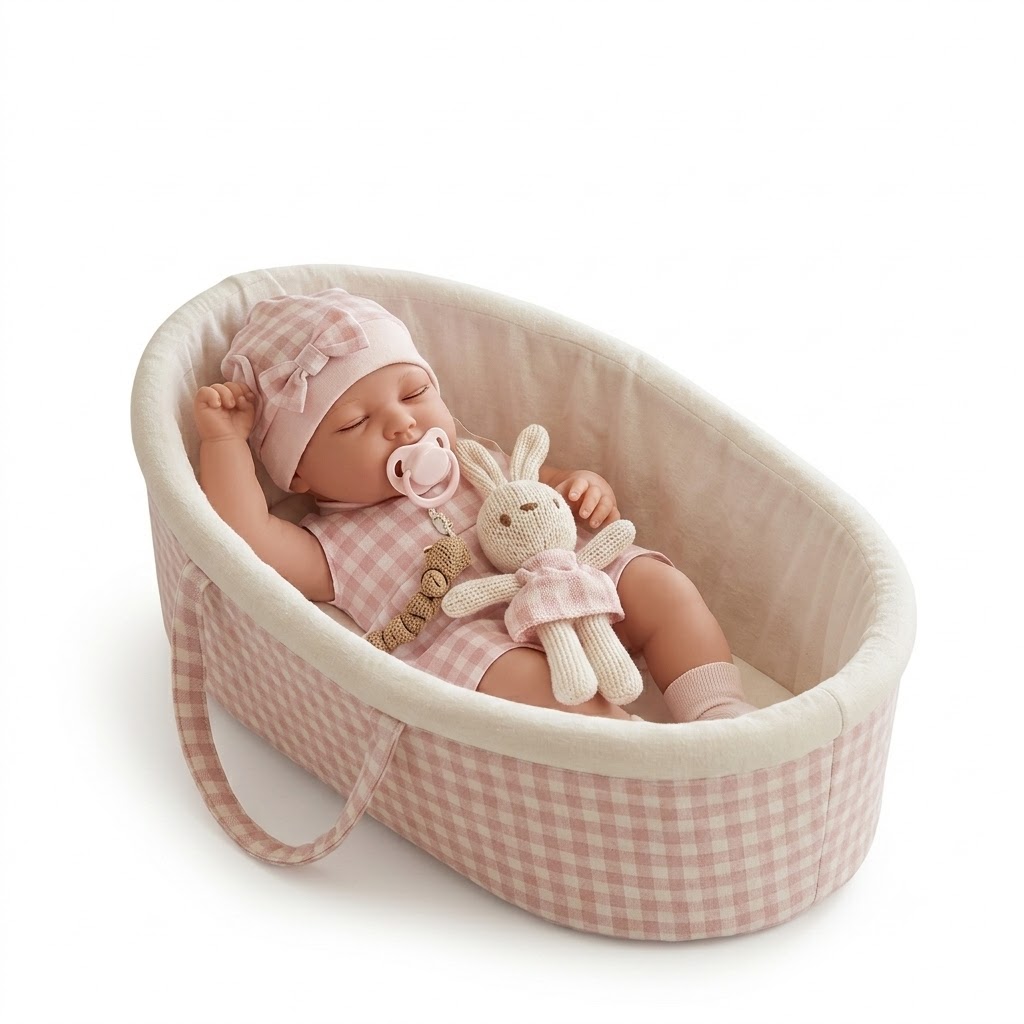 Panenka Lovely Baby 38cm v látkovám nosítku s králíčkem - růžová