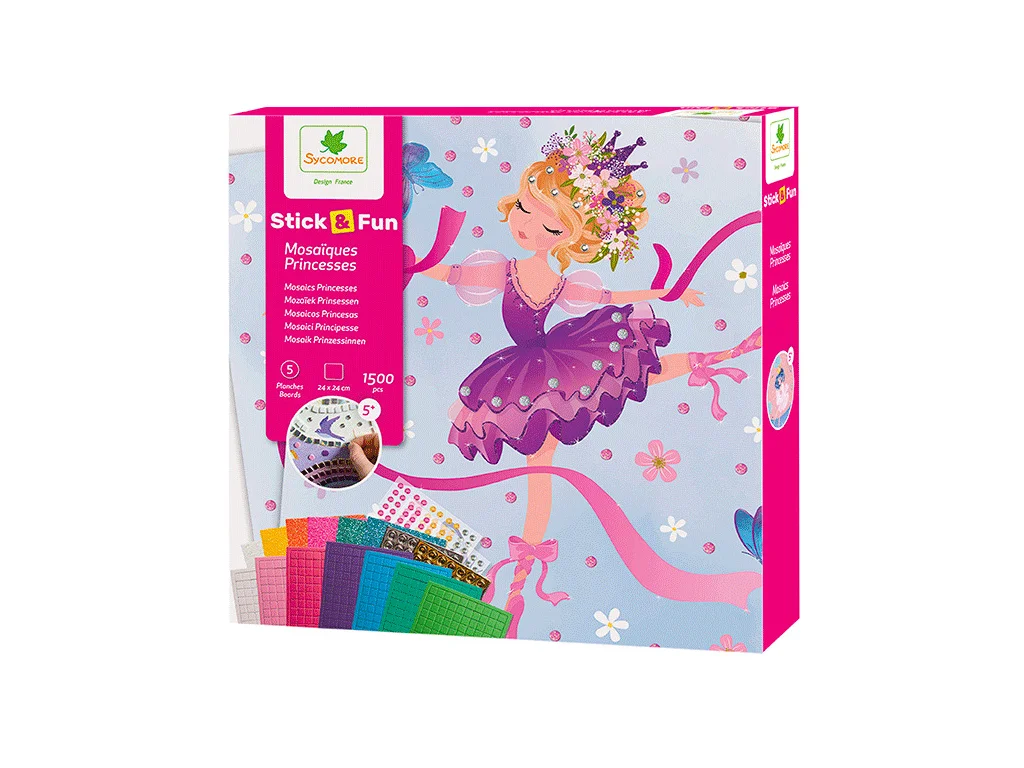 Sycomore Stick & Fun – Třpytivá samolepicí mozaika - Princezny baletky (od 5 let)