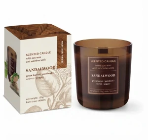 Vonná svíčka ve skle Wood - Sandalwood (150 g) – Dřevěný knot