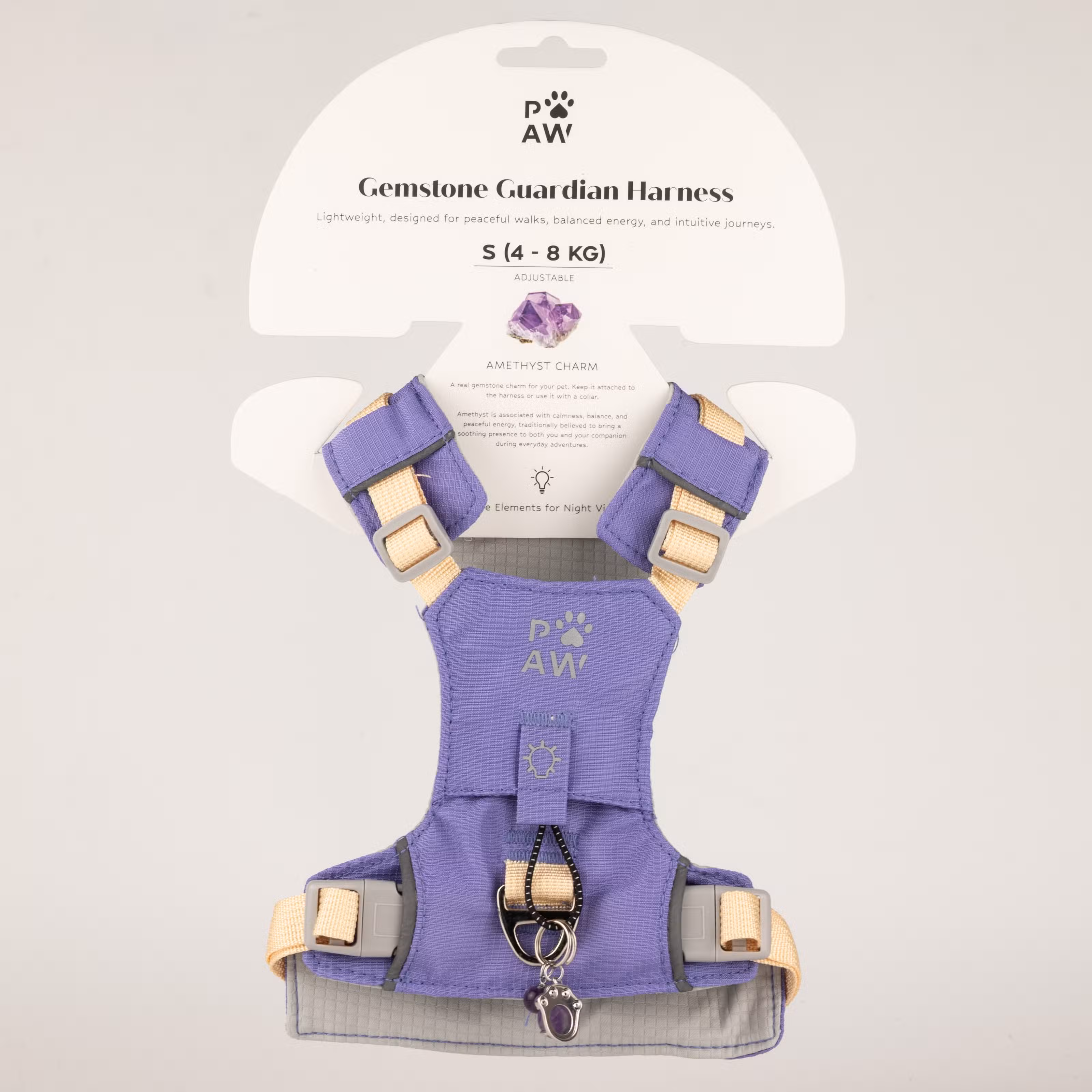 Ergonomický psí postroj P-AW Guardian přívěskem z ametystu - S (4-8 kg)