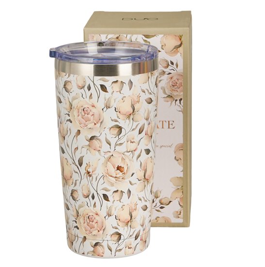 Termo hrnek nerezový vysoký 600ml s dekorem - English Roses White