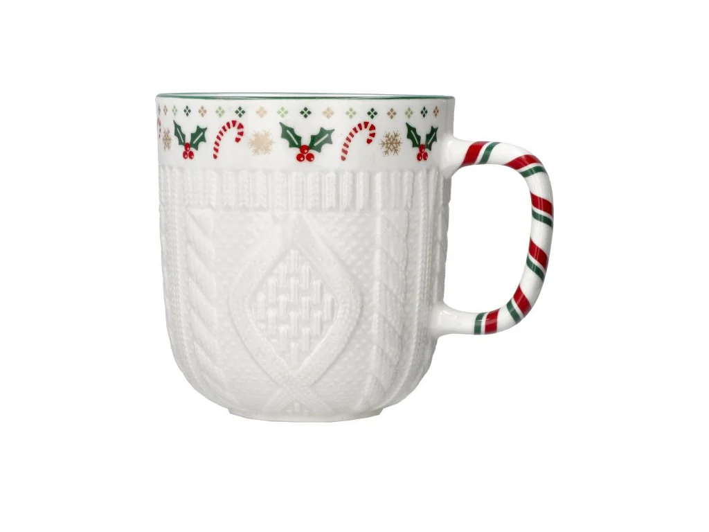 Porcelánový vánoční hrnek s 3D pleteným vzorem (345 ml)