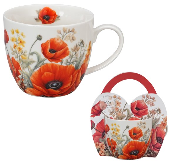 Porcelánový dekorovaný hrnek dárkově balený VLČÍ MÁKY 460 ml
