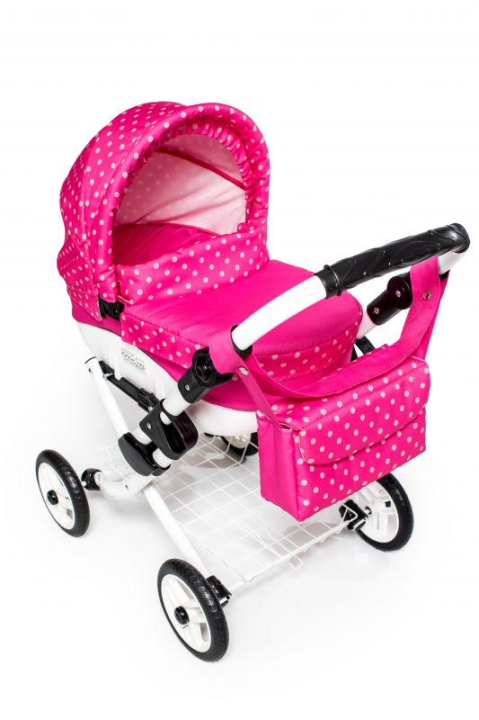 Dětský kočárek pro panenky Jasmine Kids 9 růžový puntík