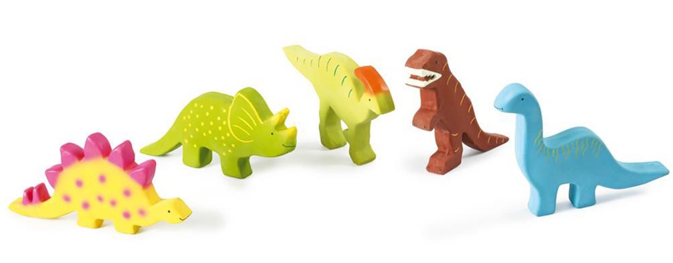 TIKIRI Baby - chrastítko a kousátko z přírodního kaučuku Dinosaurus Triceratops