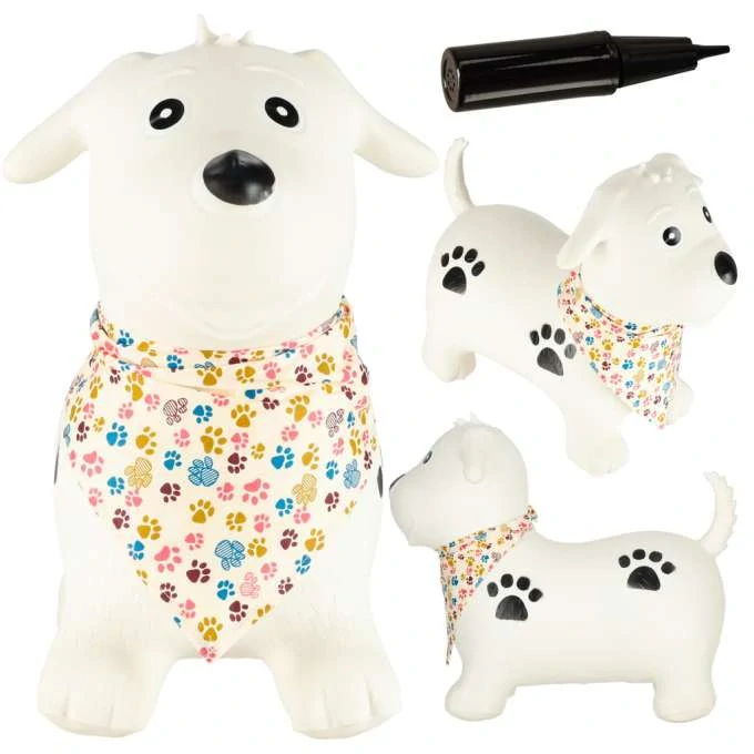 Hopsadlo gumové Pejsek bílý s šátečkem set skákadlo s pumpičkou