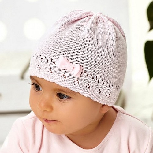 Kojenecká pletená čepice s mašličkou vel.36-38 - bílá