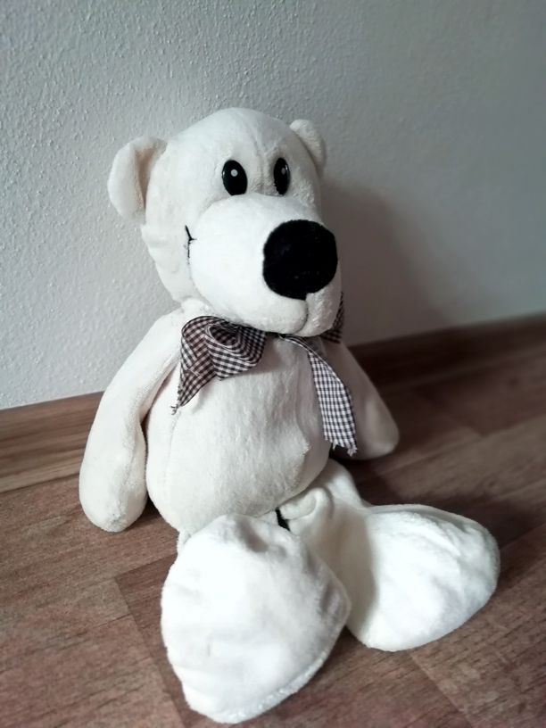 Plyšový smetanový medvídek 40cm s mašlí - TOP STAV !