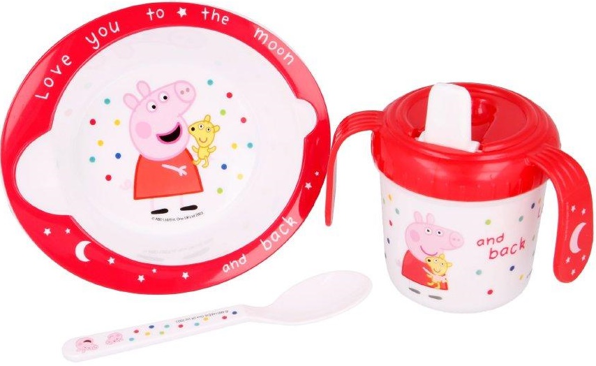 Dětský3 - dílný plastový set PEPPA PIG baby miska,lžíce,lahvička antikolik 250ml 