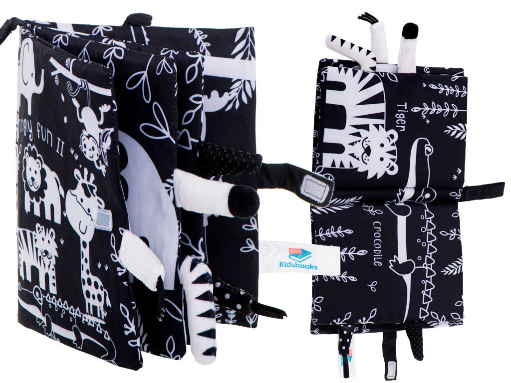 Textilní  senzorická knížka pro nejmenší SAFARY OCÁSKY 