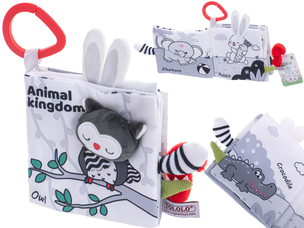 MĚKKÁ TEXTILNÍ SMYSLOVÁ KNIŽKA SE ZVÍŘECÍMI OCÁSKY - SOVIČKA