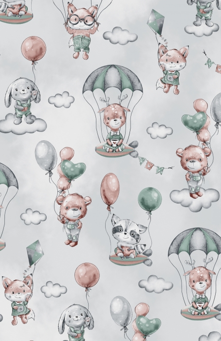 Novorozenecká bavlněná zavinovačka, Létající zvířátka, zelená 75 x 75 cm