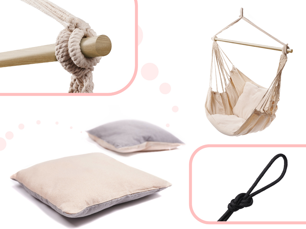 BRAZILSKÉ HOUPACÍ KŘESLO S ECRU POLŠTÁŘI 