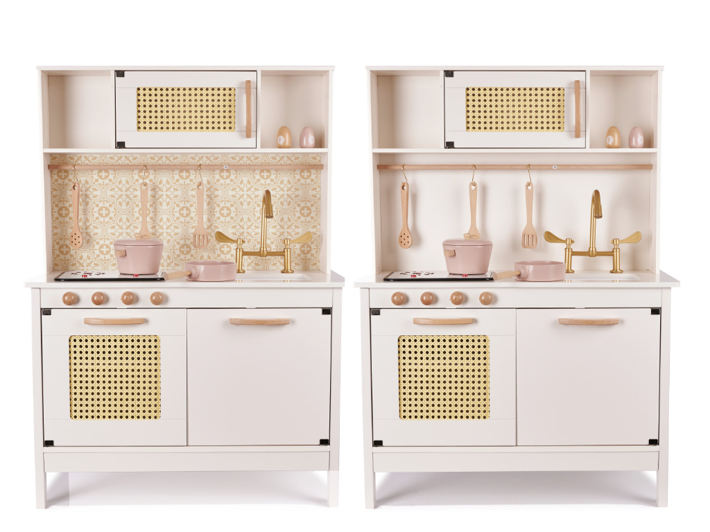 RETRO MDF DŘEVĚNÁ KUCHYŇKA PRO DĚTI S DOPLŇKY BOHO, 100 CM