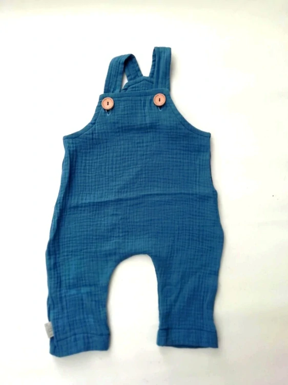 Bavlněné mušelinové kalhoty s laclem světle modré