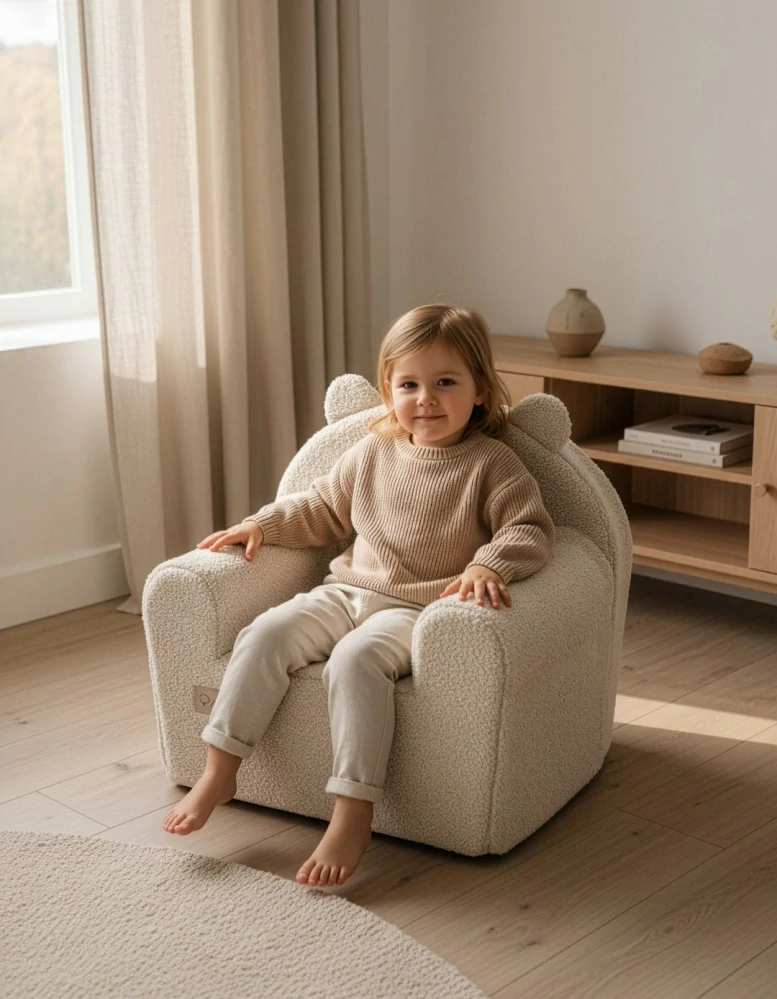 Dětské Designové Pěnové Křesílko Bouclé Vanilla