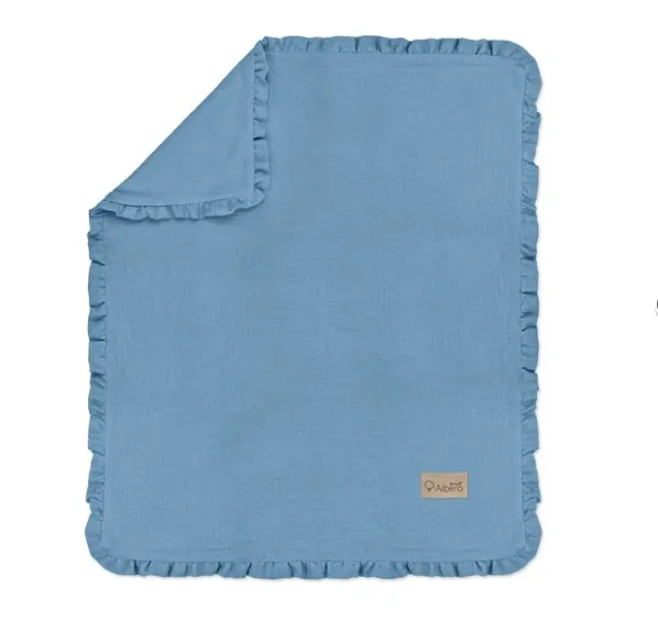Mušelinová dvouvrstvá deka Albero s volánky modrá