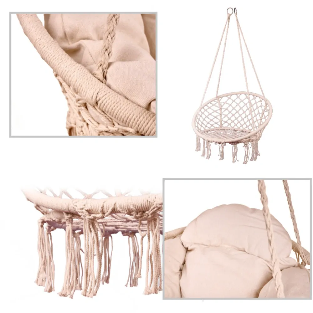 Závěsná houpačka Čapí hnízdo s XXL polštářem ecru