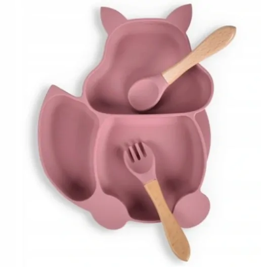 Jídelní silikonová sada 9-dílná pro děti VEVERKA tmavě růžová