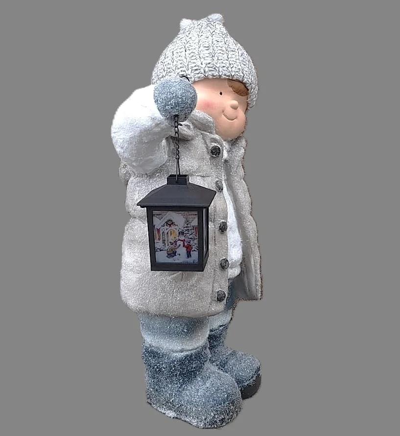 Dekorace- Kluk ve vestě s LED lucernou