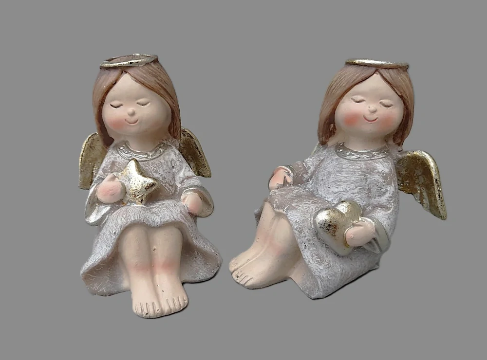 Anděl sedící šedé šaty 2 druhy