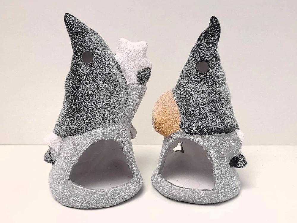 Skřítek na svíčku šedivá čepice 20x11cm - keramika 