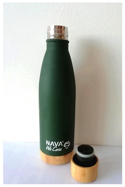 Nerezová vakuová cestovní láhev bambusová NAVA"We care" růžová 500ml