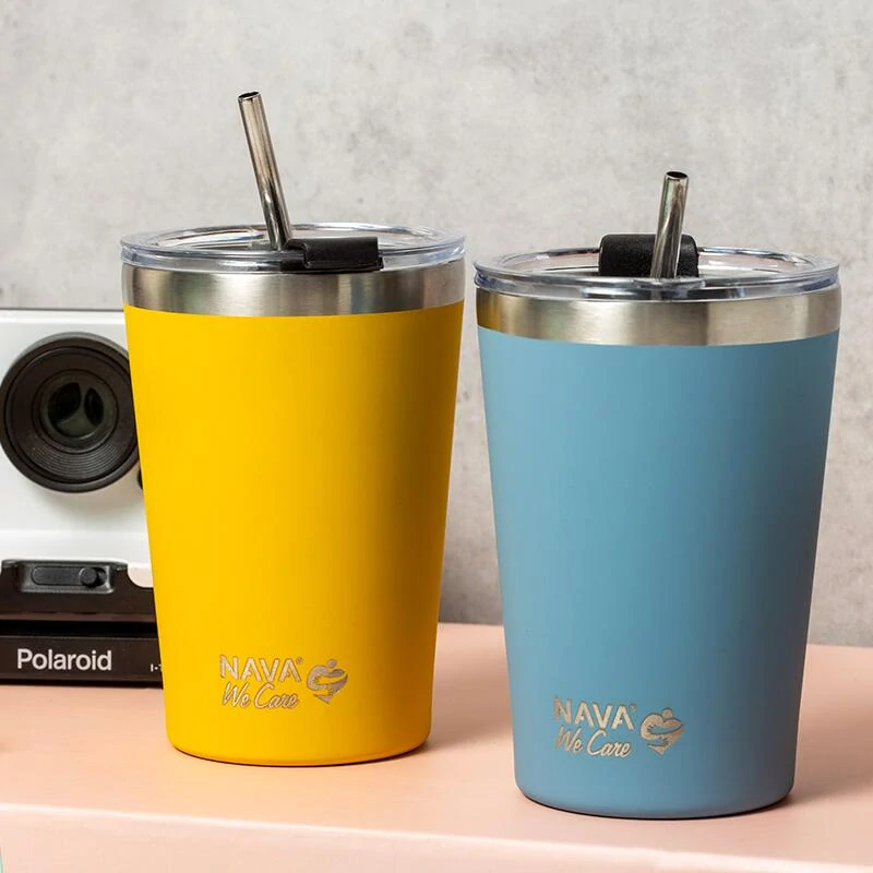 Termohrnek s nerezovymi brčkem NAVA We Care 450ml - black