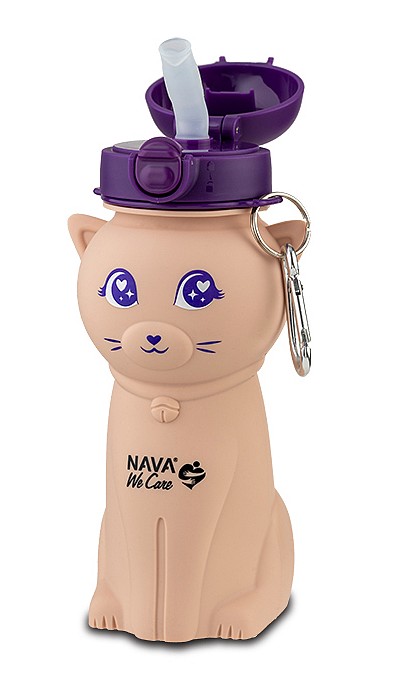 Dětská silikonová látev s brčkem NAVA We Care 500 ml růžová kočička