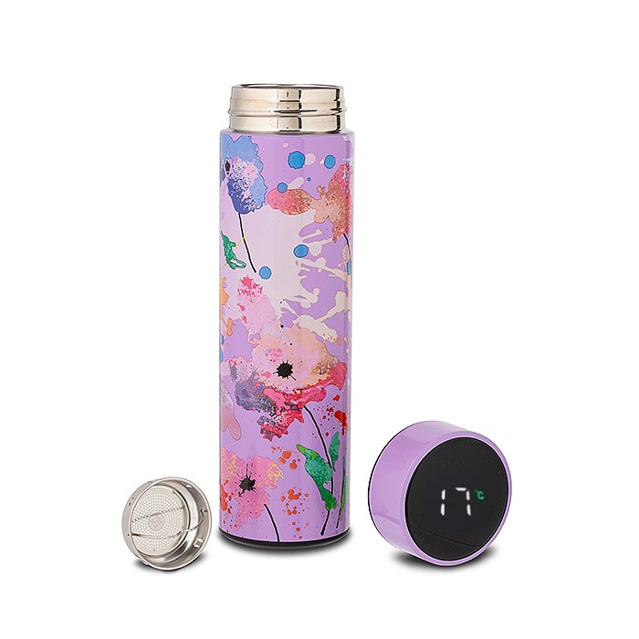 Nerezová termoska NAVA"We Care" s filtrem a digitálním ukazatelem teploty na víčku, fialová 500ml