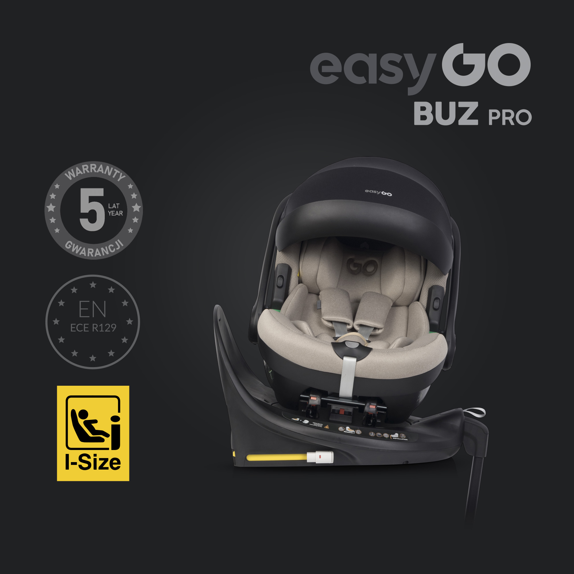 Sada autosedaček EasyGo Buz Pro a Buz Pro Body Taupe 2v1 + otočná báze