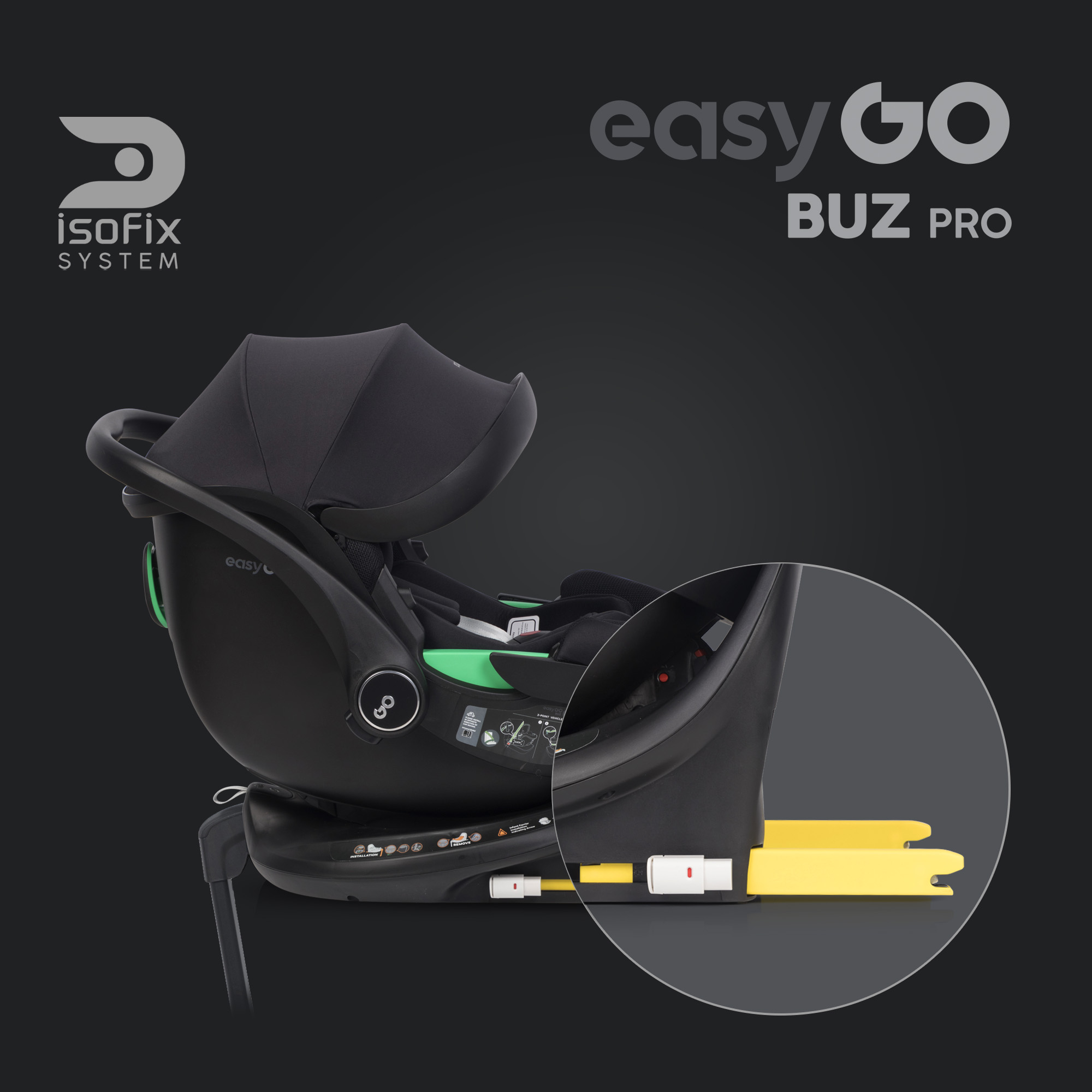 Sada autosedaček EasyGo Buz Pro a Buz Pro Body Black Ink 2v1 + otočná báze