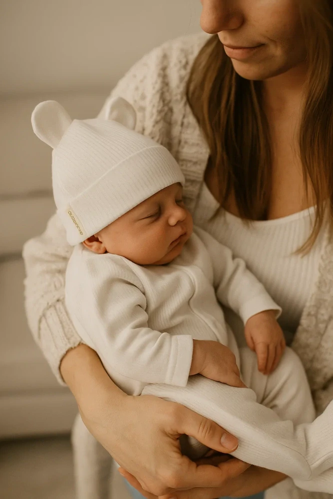 Kojenecká bambusová čepice s oušky Bimbi 0/1m bílá