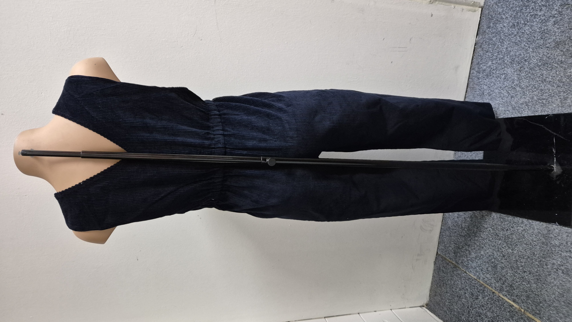 Těhotenská móda - Manžestrové laclové kalhoty s pružným bříškem vel. S - tmavě modré