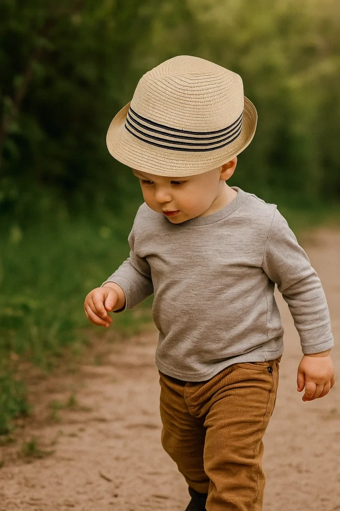 Dětský letní  klobout slamák s proužky přírodní  53 cm