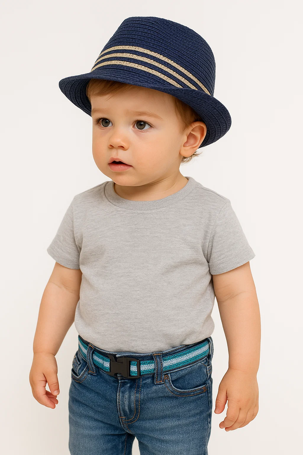 Dětský letní  klobout slamák s proužky navy  53 cm