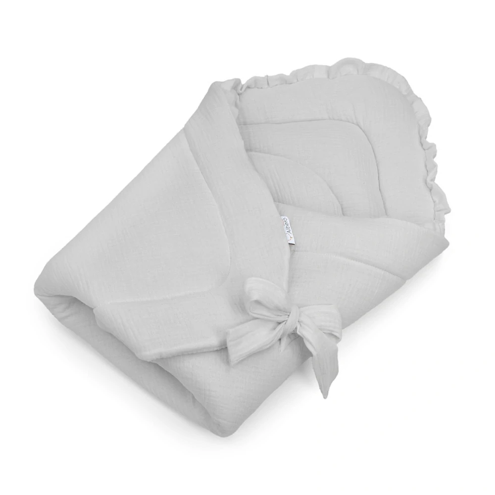 Novorozenecká zavinovačka mušelínová popelavá s volánkem