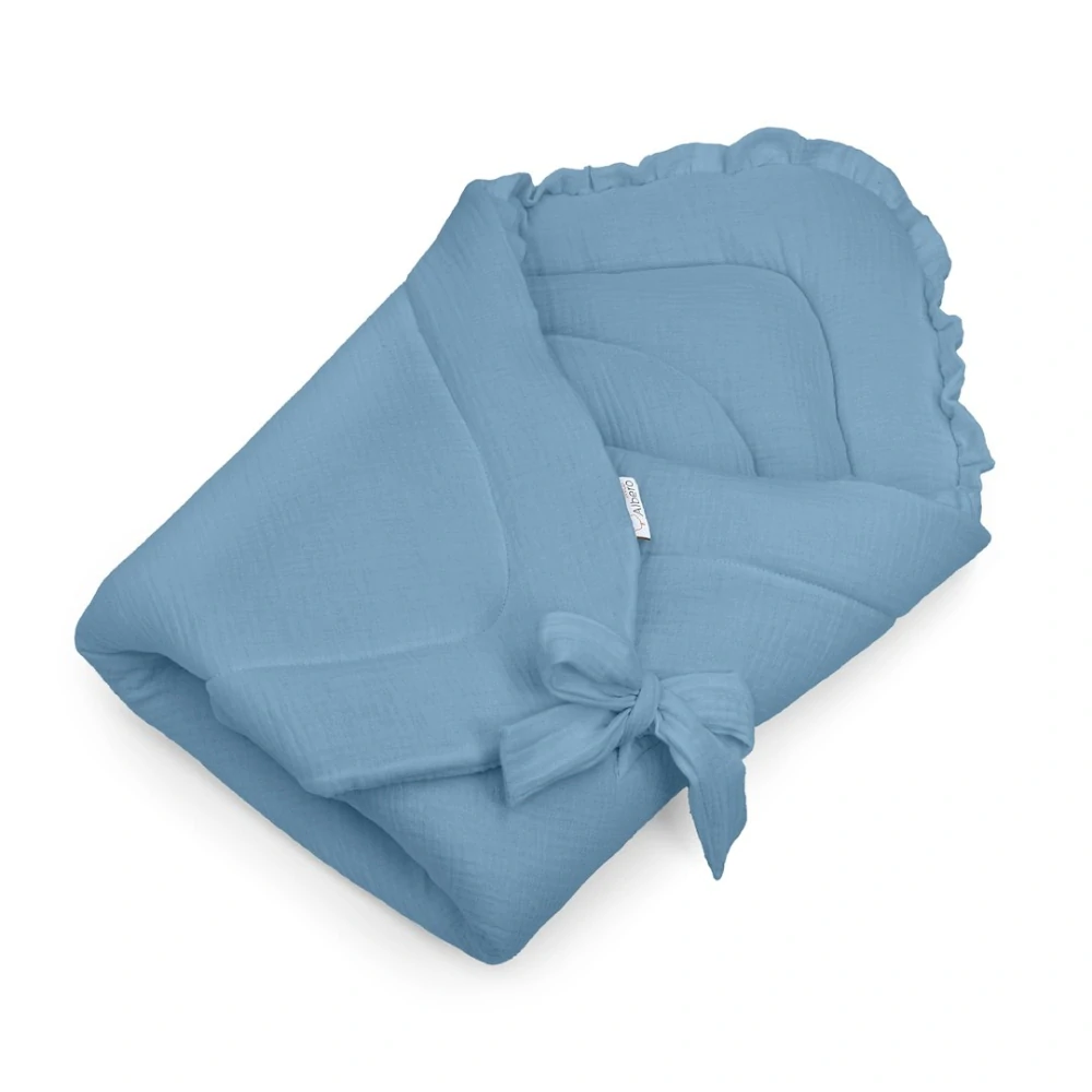 Novorozenecká zavinovačka mušelínová modrá s volánkem