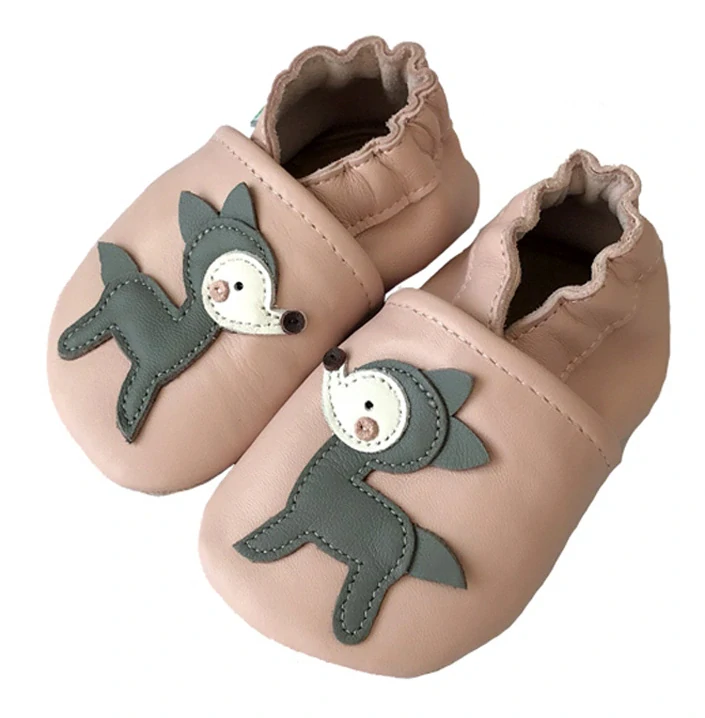 Dětské celokožené capáčky Hopi Hop BAREFOOT Srneček růžové vel.0-6m